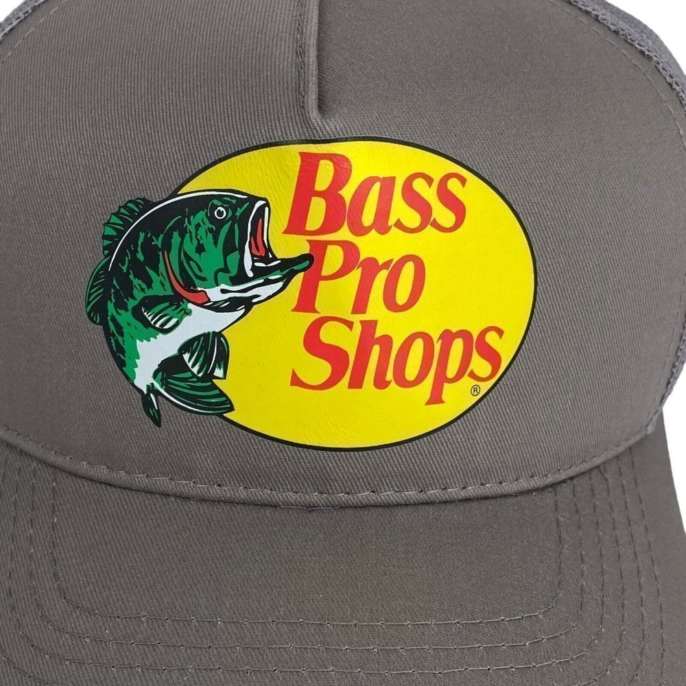 Bass Pro Shops Grey Printed Logo Trucker Mesh Hat Snapback Closure‎ NEW - Picture 5 of 9